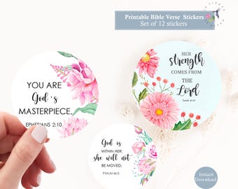 Bible Verse tags set x 12, Scripture art tags, Printable 1 + 1.2 + 1.5 inch size, Circle Images for Round Pendants , collage sheet