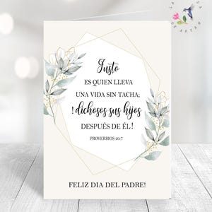 Spanish Bible Card For Dad, Spanish Bible Father's Day Card, Proverbios 20:7 Card, Feliz día del padre, PRINTABLE CARD
