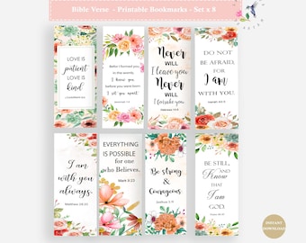 Floral Bible Verse Bookmarks, Set of 8 (Digital Download)