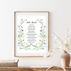 The Lord’s Prayer in Spanish – Printable Catholic Wall Art – Wildflower Design – Christian Gift – Instant Download – Vertical