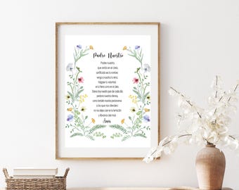The Lord’s Prayer in Spanish – Printable Catholic Wall Art – Wildflower Design – Christian Gift – Instant Download – Vertical