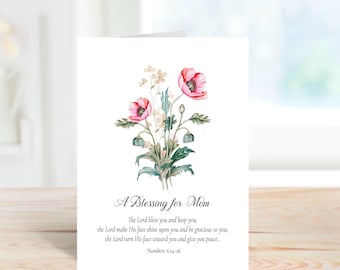Biglietto cristiano stampabile per la mamma, regalo con versetto biblico, stampabile per la festa della mamma, design floreale