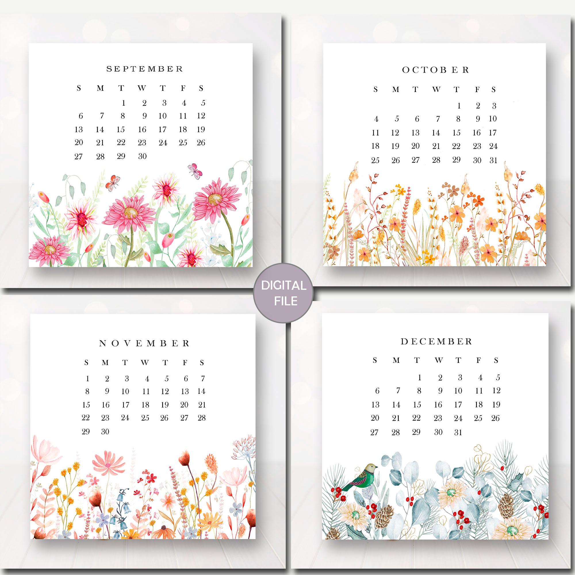Watercolor Wildflowers 2026 Mini Calendar: Printable Desk Decor (PDF ...