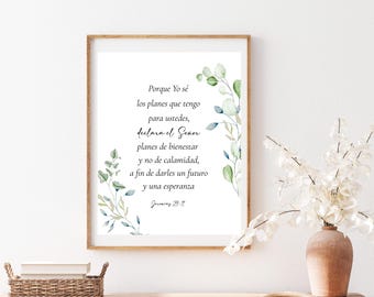Versetto della Bibbia in spagnolo stampabile – Geremia 29:11 Download digitale di arte murale cristiana