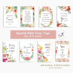 Spanish Bible Verse set x8 tags, collage sheet, Scripture art tags,3.50" x 2.50" inspirational cards, 5" x 8",  printable spanish bible