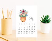Printable 2026 Calendar, Floral Vase Calendar, Floral Calendar, Monthly Calendar, Desk Calendar, Watercolor Office Planner, 4x6 Calendar