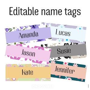 Spring nams tags Editable Student Name Tags Printable Desk Plates Classroom Decor