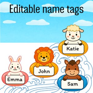 Summer Animal Name Tags – Editable Name Tags Printable for Kids Classroom Decor