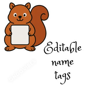 Whimsical Squirrel Name Tags – Editable Printable for Kids | Garden-Inspired Nametags for Classrooms, Parties & Playtime