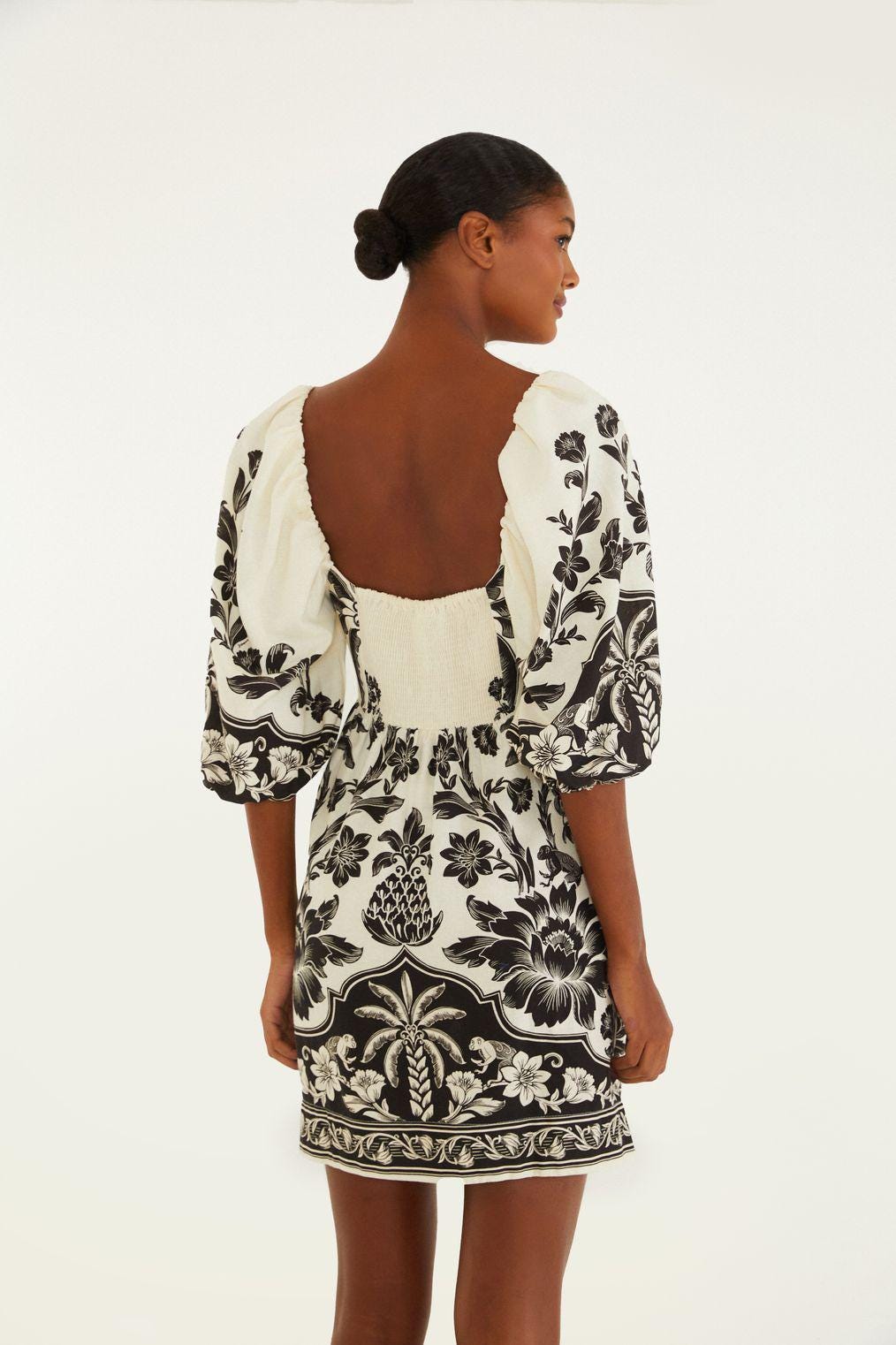 farm rio puff sleeve mini dress black and white farm rio black palermo puff sleeve mini by Farm Rio
