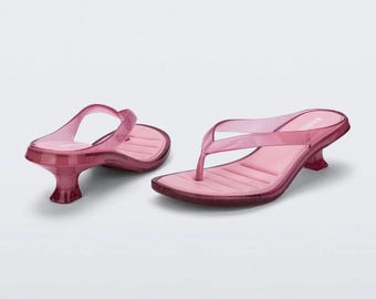 Melissa Clear Pink Thong Kitten Heel Sandals