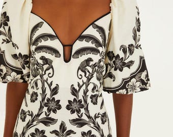 farm rio puff sleeve mini dress black and white Farm Rio Black on White Puff Sleeve Guanacaste Mini Dress 26