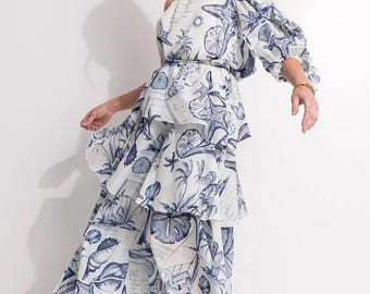 Farm Rio Sea of Waves maxi-jurk met één mouw