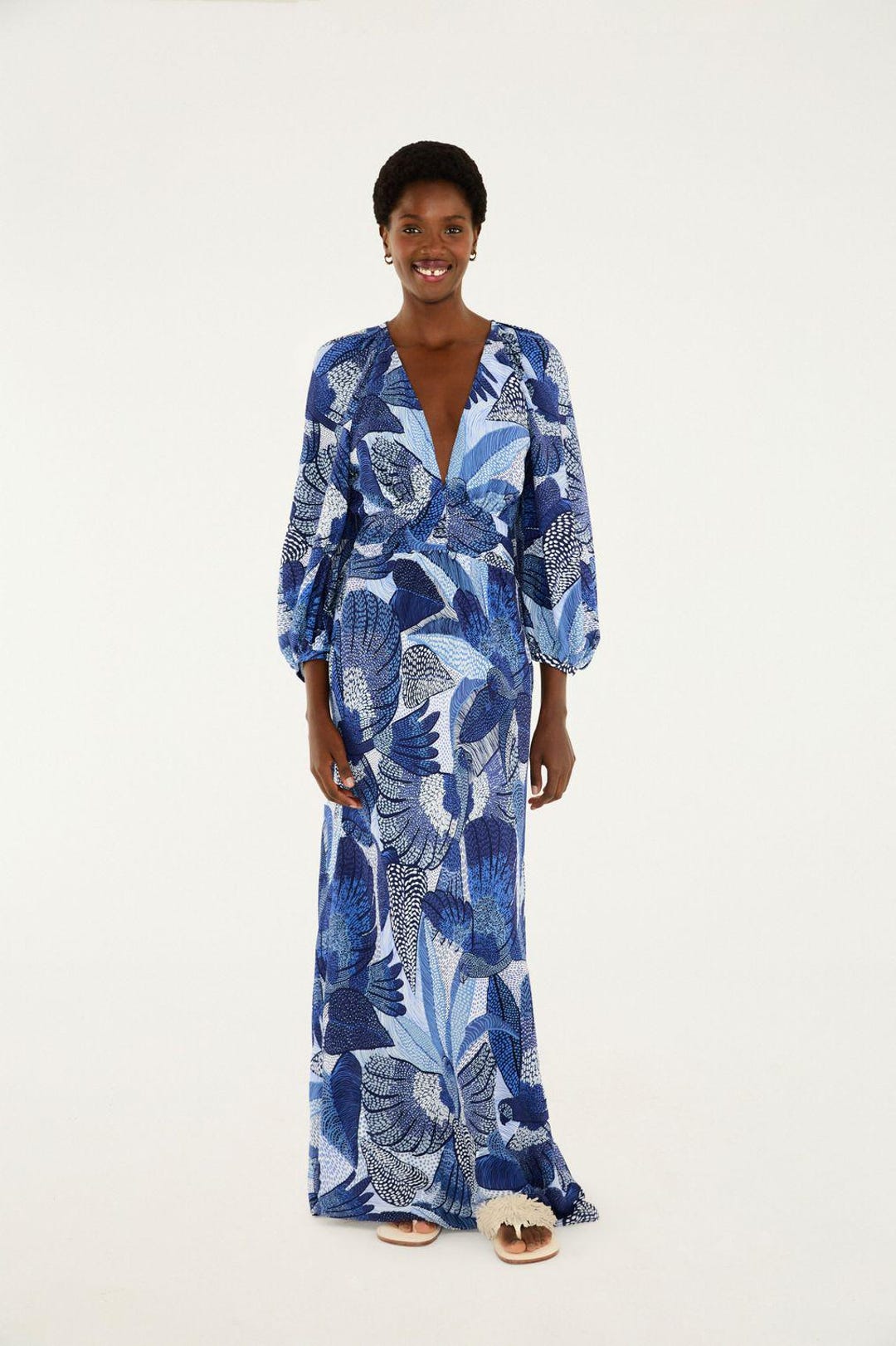 Farm Rio Blue Maxi Farm Rio Blue Bird Party Long Sleeve Maxi Dress - Etsy