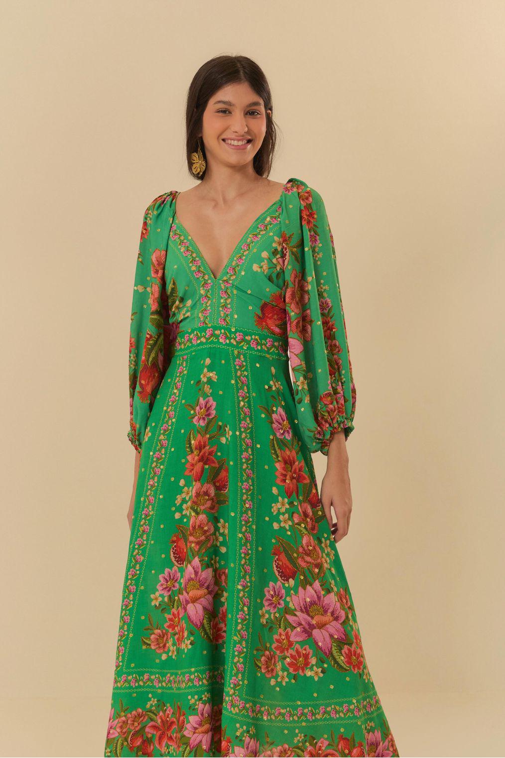 Farm Rio Green Fruit Long Sleeve Dress - Etsy