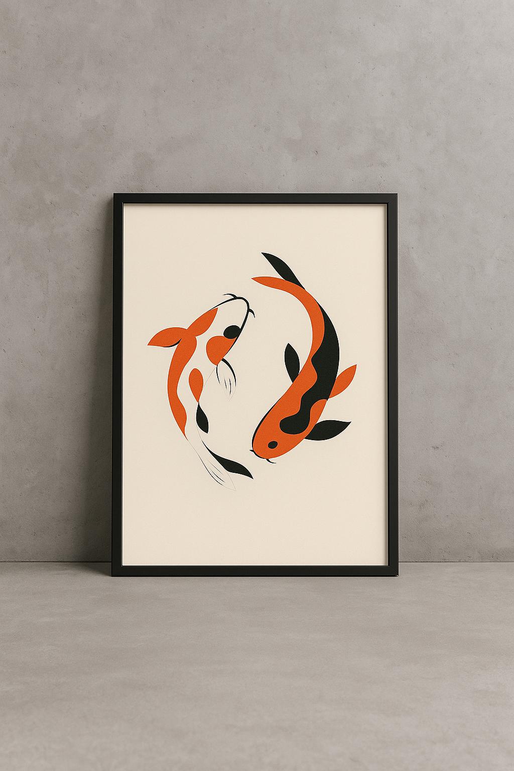 Minimalist Koi Fish Wall Art – Modern Japanese Style Poster, Zen Decor ...