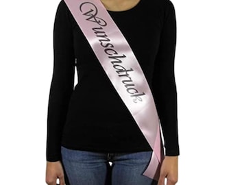 Wedding sash with satin ribbon, 100 mm, custom print, rhinestone buckle, ladies' sash