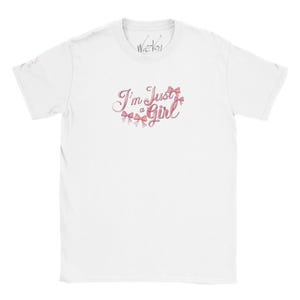 Girls Pink White T-Shirt - I&#39;m Just a Girl Toddler Shirt - Cute Quote Tee for Kids - Empowerment Shirt for Girls
