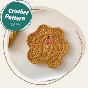 Bear Coaster Crochet Pattern Cute Soft Stylish Teddy Cup Holder Amigurumi Mug Rug Brown Table Decor Animal Handmade Gift No Sew