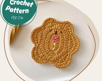 Bear Coaster Crochet Pattern Cute Soft Stylish Teddy Cup Holder Amigurumi Mug Rug Brown Table Decor Animal Handmade Gift No Sew