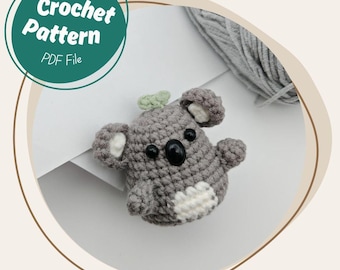 Patrón de mini koala a crochet, fácil y rápido, pequeño koala amigurumi, lindo koala bebé con hojita, tamaño palmera, animal, apto para principiantes.