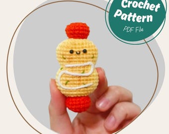 Cheesy hotdog haakpatroon gemakkelijk mini schattig brood toast pop amigurumi sleutelhanger keuken café bakkerij gebak decor cadeau spelen voedsel speelgoed pluche