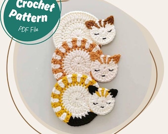 Sleepy Cat Coaster Crochet Pattern Easy Tabby Cat Loaf Kitten Coaster Amigurumi Home Applique Simple Beginner Friendly Step By Step Photos