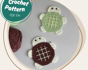 No Sew Turtle Coaster Crochet Pattern Easy Quick Fun Handmade Gift Idea for Everyone Amigurumi Coaster Turtle Applique Beginner Friendly