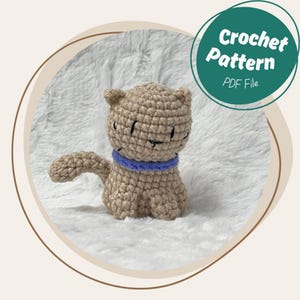 Meow Meow Cat Crochet Pattern Low Sew Sitting Baby Kitten with Collar Stuffed Animal House Cat Siamese Tabby Cat Amigurumi Beginner Friendly