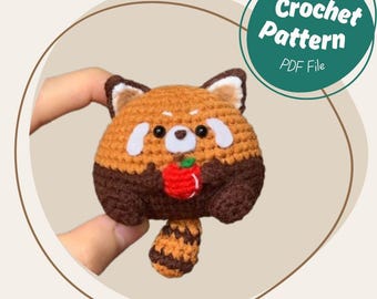 Mini Raccoon Crochet Pattern Cute Brown Raccoon with Apple Amigurumi Animal Keychain Red Panda Woodland Animals Baby Shower Gift