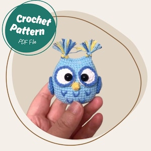 Music Owl Crochet Pattern Cute Mini Owl with Hair Amigurumi Stuffed Animal Bird Play Toy Pattern Low Sew Easy Beginner Friendly