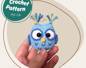 Patrón de ganchillo de búho musical, lindo mini búho con pelo, amigurumi, patrón de juguete de pájaro de peluche, costura baja, fácil, apto para principiantes