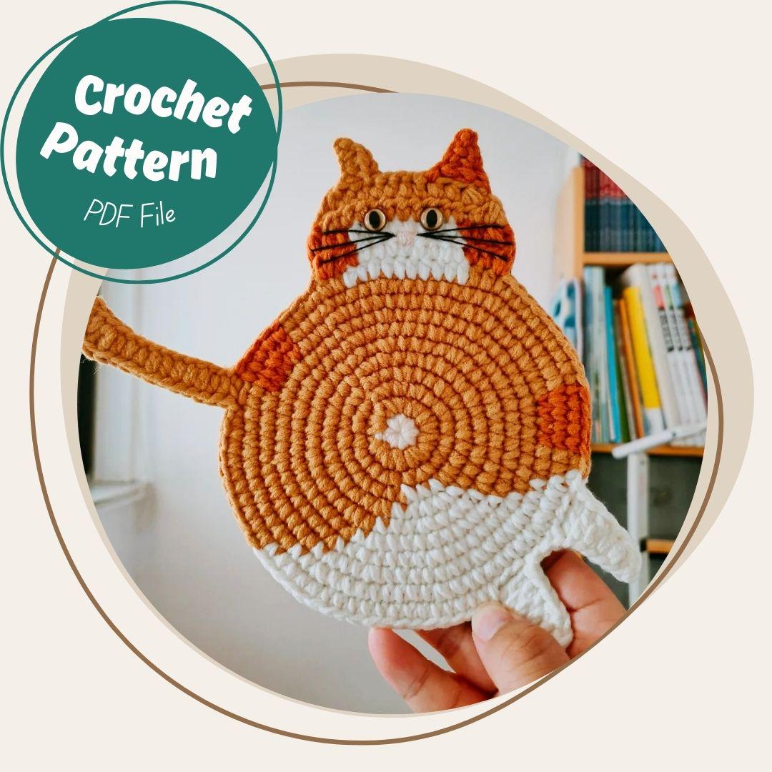 37 Cat Coaster Crochet Patterns for Cat Lovers, Gifts, and Cozy Home Decor 31 Tricolor Cat Coaster Crochet Pattern Cute Animal Cup