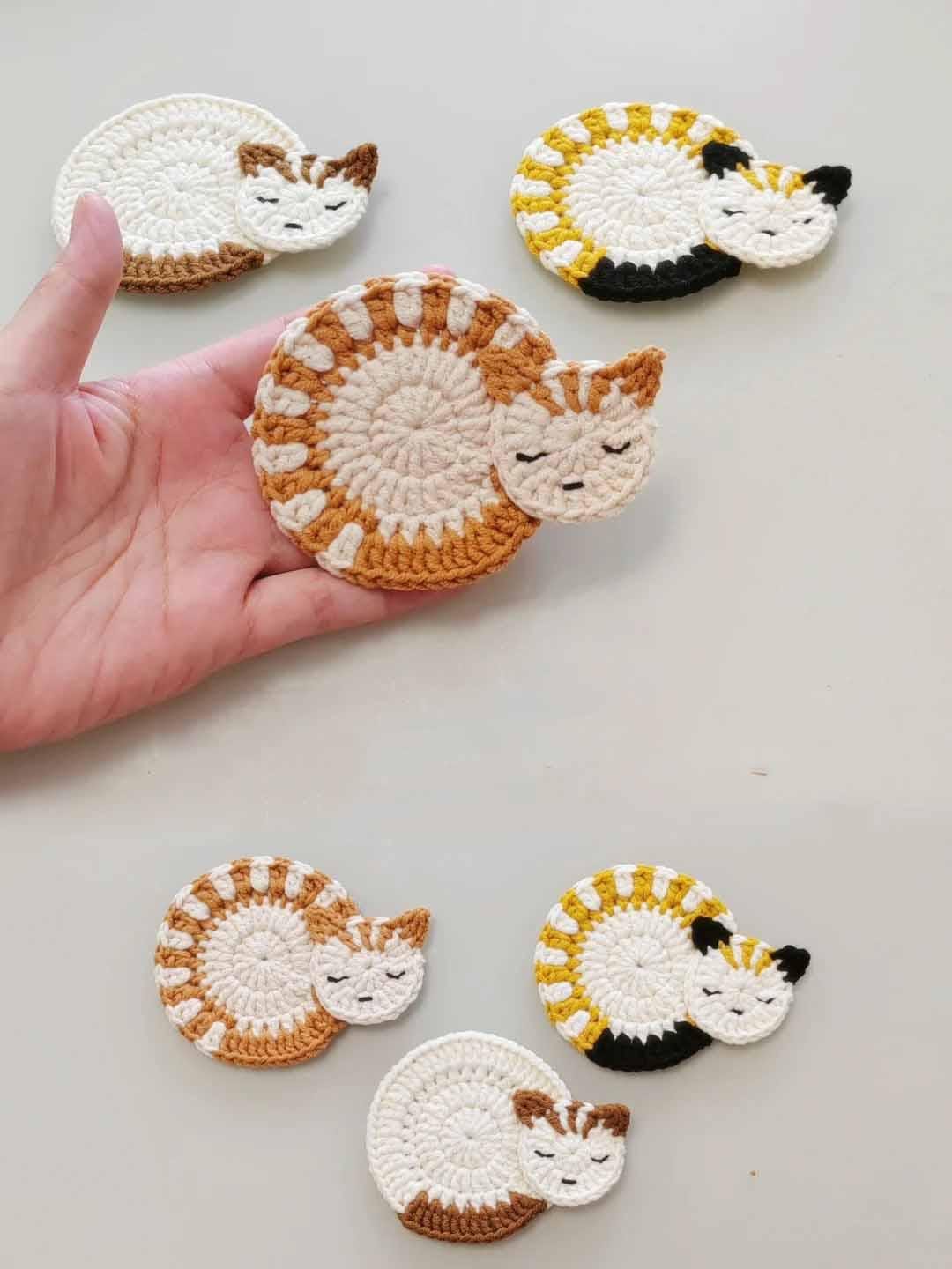 37 Cat Coaster Crochet Patterns for Cat Lovers, Gifts, and Cozy Home Decor 26 Sleepy Cat Coaster Crochet Pattern Easy Tabby Cat Loaf