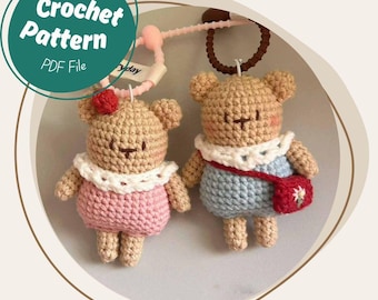 Lace Bear Crochet Pattern 2 In 1 Little Teddy Bear with Mini Shoulder Bag and Red Apple Amigurumi Stuffed Bear Plush Toy Advanced Beginner