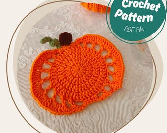 Pumpkin Coaster Crochet Pattern Halloween Pumpkin Decor Cup Holder Applique Autumn Fall Home Decor Mug Rug Pumpkin Ghost Easy No Sew
