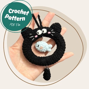 Hungry Cat and Mini Fish Crochet Pattern Fish in the Mouth of Kitten Amigurumi Cute Funny Kawaii Pendant Meow Car Charm Sardine Tuxedo Cat