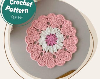 Flower Heart Coaster Crochet Pattern Easy No Sew Quick Mini Love Round Granny Mother's Day Gift Beginner Friendly with Photos Tutorial