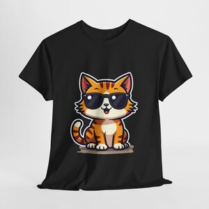 Cool Cat Unisex Heavy Cotton Tee, Cat Lover Gift, Pet T-Shirt, Casual Wear, Summer Style, Fun Graphic Tee, Birthday Gift