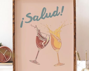 Salud Wine Wall Art for Bar Cart, Kitchen & Dining Room Decor (Digital Download)