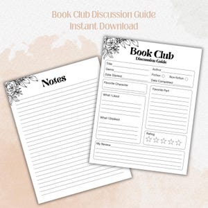 Book Club Discussion Guide, Instant Download, Reading Club Guide, Printable Discussion Template