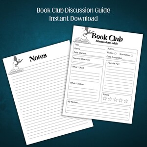 Book Club Discussion Guide, Instant Download, Reading Club Guide, Printable Discussion Template