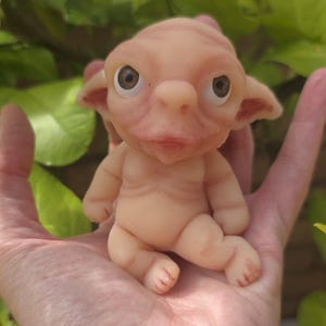OOAK Mini Silicone Grumpy / Ugly Elf Baby - Platinum Collectible Full Body Mini Troll Goblin Elf Art Doll - Brown Eyes