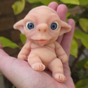 OOAK Mini Silicone Grumpy / Ugly Elf Baby - Platinum Collectible Full Body Mini Troll Goblin Elf Art Doll - Grey/ Blue Eyes