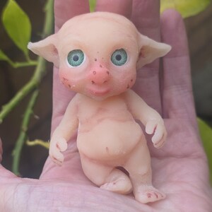OOAK Micro Silicone Elf Baby - Platinum Collectible Full Body Mini Troll Goblin Elf Art Doll - New Green eyes