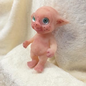OOAK Micro Silicone Elf Baby - Platinum Collectible Full Body Mini Troll Goblin Elf Art Doll - Green eyes