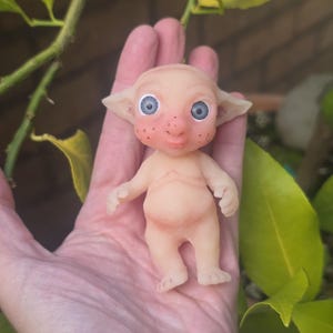 OOAK Micro Silicone Elf Baby - Platinum Collectible Full Body Mini Troll Goblin Elf Art Doll - New Grey / Blue Eyes