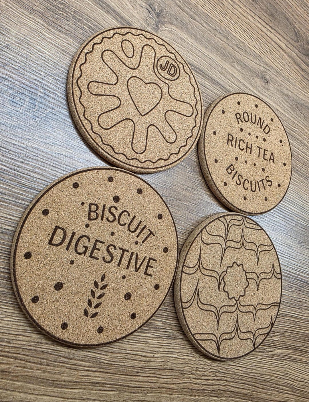 Laser Engraved Biscuit Cork Coasters - British Tea Party Set - Etsy