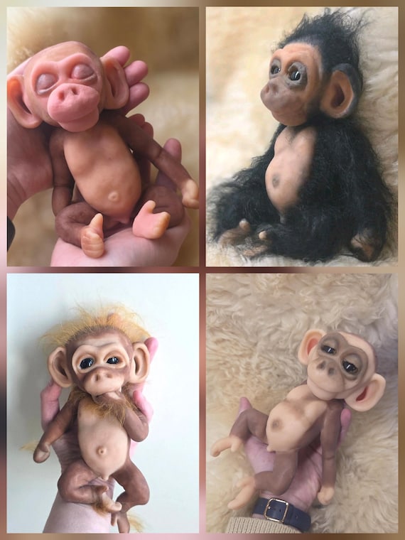 CUSTOM - PERSONALISED - Create your own Platinum Silicone Full Body Monkey / Primate Sculpture – Handmade Reborn - Collectible Art Doll