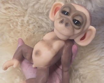 Platinum Silicone Baby Monkey Infant Doll- Lifelike Ape Collectible Art, British Made - OOAK